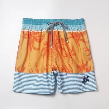 Высококачественные мужские пляжные шорты в оранжевую полоску с принтом в стиле ретро, купальники 2023 года, новые плавки для пляжного серфинга с вышитым значком