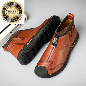 Повседневная мужская обувь классического бренда 2023 года, теплый плюшевый высокий топ ручной работы, большой размер: 38-48