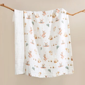 Весна-лето, 6 слоев чистого хлопкового марлевого одеяла для новорожденных, Дышащее детское пеленание, Милое Прохладное детское одеяло, банное полотенце
