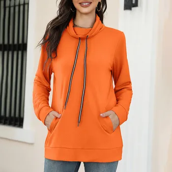 Женская спортивная рубашка с высоким воротом, осенний карман, однотонный флисовый пуловер без капюшона, однотонная свободная толстовка Lazy 2023, женская толстовка