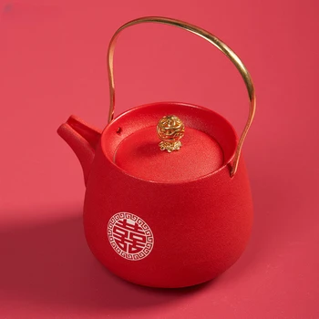 1шт Красный Керамический чайник ручной работы, Китайский Чайник, Косметический чайник, Свадебные Принадлежности, Домашняя Чайная церемония, Индивидуальные подарки, 250 мл
