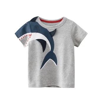 2023 Детская футболка с 3D рисунком акулы и динозавра, топ для мальчиков и девочек, детская одежда, хлопковая футболка для малышей с коротким рукавом, 10 лет