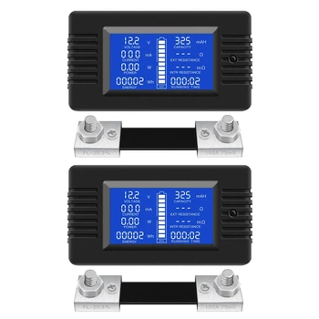 2X Измеритель мощности многофункционального аккумулятора постоянного тока с ЖК-дисплеем (широко применяется для 12 В/24 В/48 В RV/автомобильного аккумулятора)
