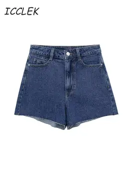 Женские джинсовые шорты Traf 2023, джинсовые шорты с высокой талией и пуговицами, повседневные женские короткие брюки свободного кроя, джинсы с кисточками 2023,
