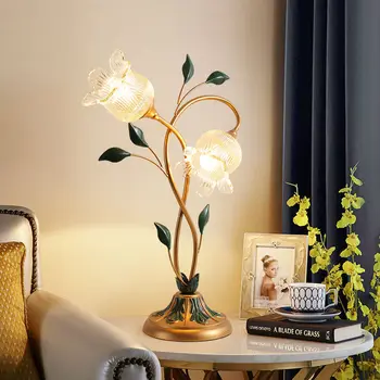 Американская креативная цветочная декоративная настольная лампа из простого художественного стекла, светодиодная настольная лампа для детской спальни, Светильники для изголовья кровати.