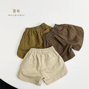 Детские хлопчатобумажные шорты 2023, Новые летние укороченные брюки для мальчиков, детские однотонные простые универсальные короткие брюки с эластичной резинкой на талии