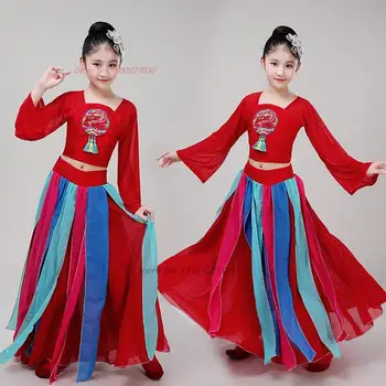 2023 китайский детский народный танец ханьфу традиционный сценический костюм сказочное народное платье национальный наряд с цветочной вышивкой