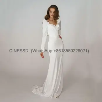 Элегантное Свадебное платье Русалки с длинными рукавами 2022, свадебное платье цвета слоновой кости, простое платье невесты с открытой спиной, Vestido De Novia