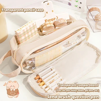 Кавайный пенал, сумка, портативный прозрачный чехол для ручек, водонепроницаемая коробка для школьных принадлежностей для девочек, милые Корейские канцелярские принадлежности