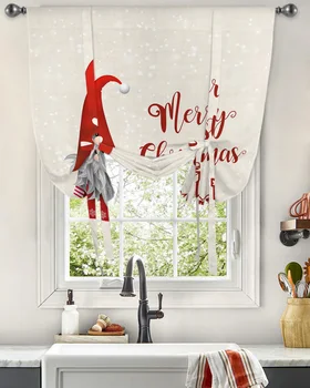 Рождественский гном, Занавеска со снежинками, Занавески для кухни, гостиной, Регулируемые шторы с карманами на штанге