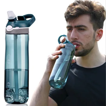 спортивная бутылка для воды объемом 750 мл с соломинкой для кемпинга пеших прогулок на открытом воздухе Пластиковая Прозрачная бутылка без BPA для мужчин, посуда для напитков