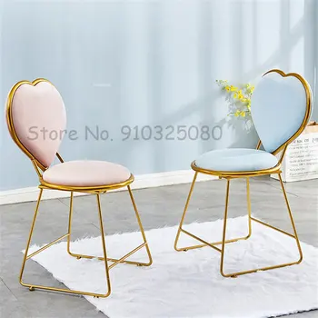 Современный стул для макияжа из золотого железа, Легкие Роскошные стулья в виде сказочного сердца, Домашняя спинка, Мебель для спальни, стулья для столовой, Обеденные стулья