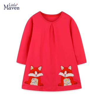 Little maven Детская одежда для маленьких девочек Детская одежда Осеннее детское платье с длинными рукавами и рисунком лисы из мультфильма Хлопок