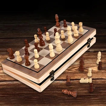 Складной набор настольных игр в шахматы со складной доской Деревянная дорожная шахматная доска Игровой набор на магнитах для вечеринок и семейных мероприятий