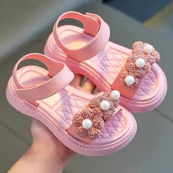 Новые сандалии для девочек с нескользящей мягкой подошвой, дышащие туфли принцессы для девочек, пляжные сандалии для маленьких и средних детей