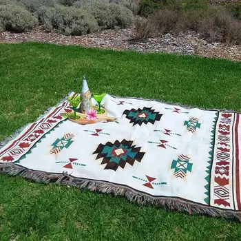 Походное одеяло с кисточками в этническом стиле, богемное Одеяло для пикника в палатке на открытом воздухе, одеяло для ворса с бахромой на диване-кровати в помещении