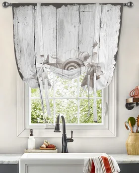 Деревянная занавеска из ракушки морской звезды в стиле ретро, Занавески для кухни, гостиной, Регулируемые шторы для карманов на штанге