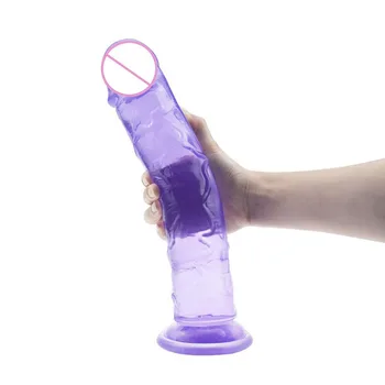 Секс-игрушки для взрослых женщин, очень Большой Чувственный Хрустальный Пенис, Женский Прозрачный Фиолетовый Фаллоимитатор на присоске, Вагинальная Мастурбация