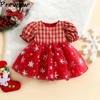 Prowow/ Рождественское платье для маленьких девочек, платья принцессы в красную клетку, рождественские платья со снежинками, новогодний костюм для девочек для новорожденных