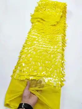 2023 Новейшая африканская кружевная ткань с желтой вышивкой, Французская сетка, кружевная ткань с пайетками, Нигерийское тюлевое кружево для свадебного платья