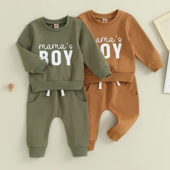 FOCUSNORM/ Осенние комплекты одежды для маленьких мальчиков от 0 до 3 лет, 2 предмета, пуловер с буквенным принтом, толстовка с длинными рукавами, топы, штаны с завязками