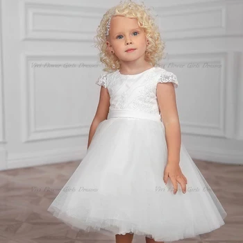 Белые пышные платья для маленьких девочек, простое платье для маленьких девочек на шнуровке на день рождения, платье для маленьких девочек на день рождения 2023