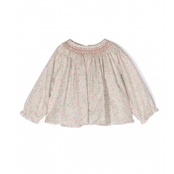 Осенне-зимний топ для девочек 2023, новая детская блузка с цветочной вышивкой, рубашка ручной работы