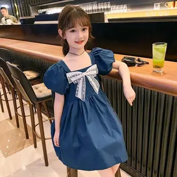 Летнее платье для девочек, корейская версия, новое платье принцессы с бантом для детей, повседневные платья для девочек, детское платье Frozen 2 9 10 11 12 лет