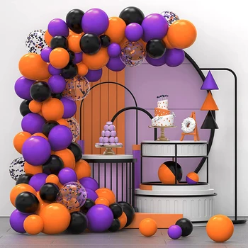 Фиолетово-оранжевая арка из воздушных шаров, Черный шар с конфетти, украшения для дня рождения в стиле Хэллоуина, декор для детского душа, Выпускной декор