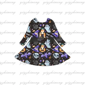 Модное детское платье с принтом тыквы в стиле ужасов на Хэллоуин, платье выше колена с длинным рукавом, детская одежда