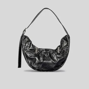 Высококачественный дизайн со шнурком, новинка в сумочке 2023, женская мода, ретро Блестящая кожаная плиссированная сумка через плечо, сумки через плечо
