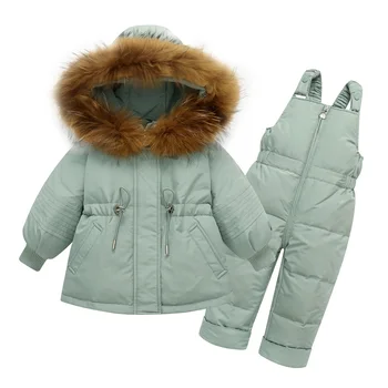 Утепленные зимние костюмы для мальчиков 2023 Русская зима, детская одежда, куртка на утином пуху для девочек, комбинезон, комплект детской одежды, верхняя одежда, пальто