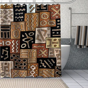 Занавески для душа с африканским этническим цветочным узором Геометрическая ткань для штор для ванной комнаты из водонепроницаемого полиэстера для декора ванны с крючками
