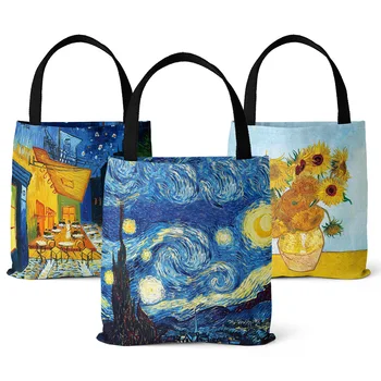 2023 Новая сумка-тоут с изображением неба Ван Гога, женская холщовая сумка, Пляжная сумка оптом