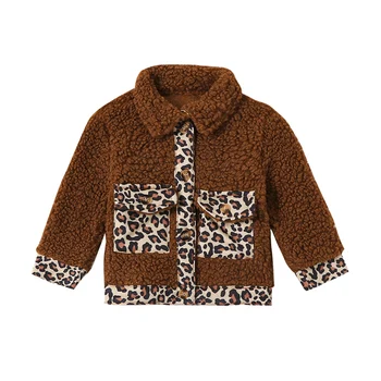 Осеннее пушистое пальто для маленьких девочек и мальчиков, куртка в стиле пэчворк с леопардовым принтом, флисовая верхняя одежда на пуговицах, осенняя одежда