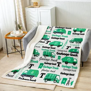 Шерп-одеяло для мусоровоза, Зеленое флисовое одеяло для мусоровоза, покрывало для кровати, диван-кушетка, Игрушечный мусоровоз с мультяшным принтом