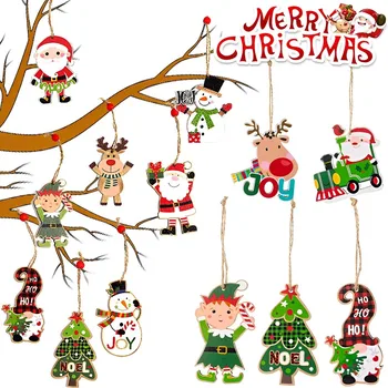 Рождественские деревянные подвесные подвески, Лось, Санта, Снеговик, украшения для рождественской елки, детские игрушки 