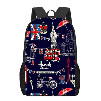 Школьная сумка с принтом Англии и Лондона для девочки-подростка, сумка для книг, большой рюкзак, дорожная сумка, деловой рабочий рюкзак, рюкзаки для ноутбуков