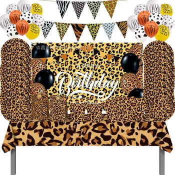 Детские праздничные тарелки с леопардовым принтом в виде гепарда, Чашки, салфетки, набор для украшения вечеринки, принадлежности для вечеринки, мероприятия по случаю Дня рождения ребенка