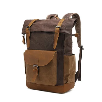 Винтажный холщовый рюкзак, мужской кожаный рюкзак для пеших прогулок, школьная сумка