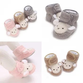 Мультяшный милый Медвежонок, Плюшевая теплая хлопчатобумажная обувь для девочек 0-1 лет, Защита для ног, Обувь для ходьбы