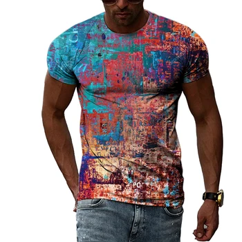 Летняя модная мужская футболка с графическим рисунком граффити, интересная повседневная футболка с 3D-принтом оверсайз, футболки с коротким рукавом, топы