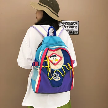 Женский винтажный рюкзак с цветным блоком, дорожная сумка, повседневный рюкзак большой емкости