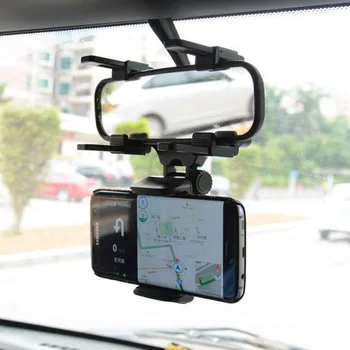 360 ° Автомобильное Зеркало Заднего Вида Держатель Телефона для Автомобильного Крепления Телефона и GPS Держатель Поддерживает Вращающуюся Регулируемую Телескопическую Подставку Для Телефона