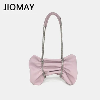 JIOMAY Роскошные дизайнерские сумки 2023, женская сумка через плечо с ручкой из горного хрусталя, женская однотонная плиссированная Маленькая квадратная сумка в форме банта