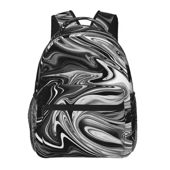 Элегантный Мраморный рюкзак Черно-белые походные рюкзаки Liquid Женские Красочные Большие школьные сумки Модный рюкзак