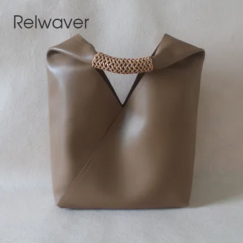 Сумка Relwaver из натуральной кожи через плечо с выдолбленной ручкой мягкое ведро 2023 осень зима большие женские сумки модная сумка для поездок на работу