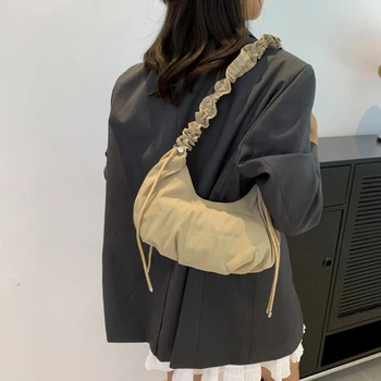Женская сумка через плечо большой емкости, нейлоновые сумки для пельменей, сумки на плиссированном плечевом ремне, модный кошелек с рюшами и застежкой-молнией