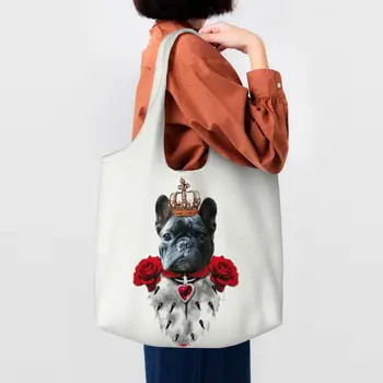 Французский бульдог Bully King, холщовые сумки для покупок, женские прочные, большой емкости, бакалейные товары, забавные животные, щенки, сумки для покупок, сумочка