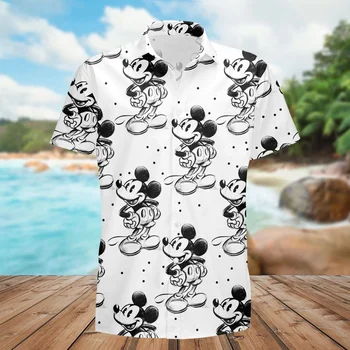 Эскиз Гавайской рубашки Steamboat Mickey В стиле Диснея, Мужская Рубашка на пуговицах С коротким рукавом, Мужские Пляжные Рубашки, Модная Футболка